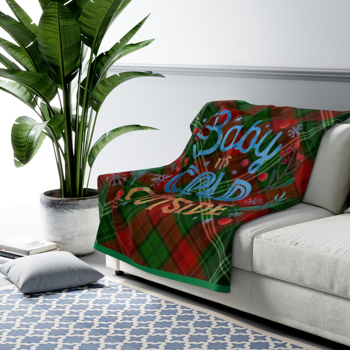 Baby It's Cold Outside Sherpa Fleece Blanket (Green)