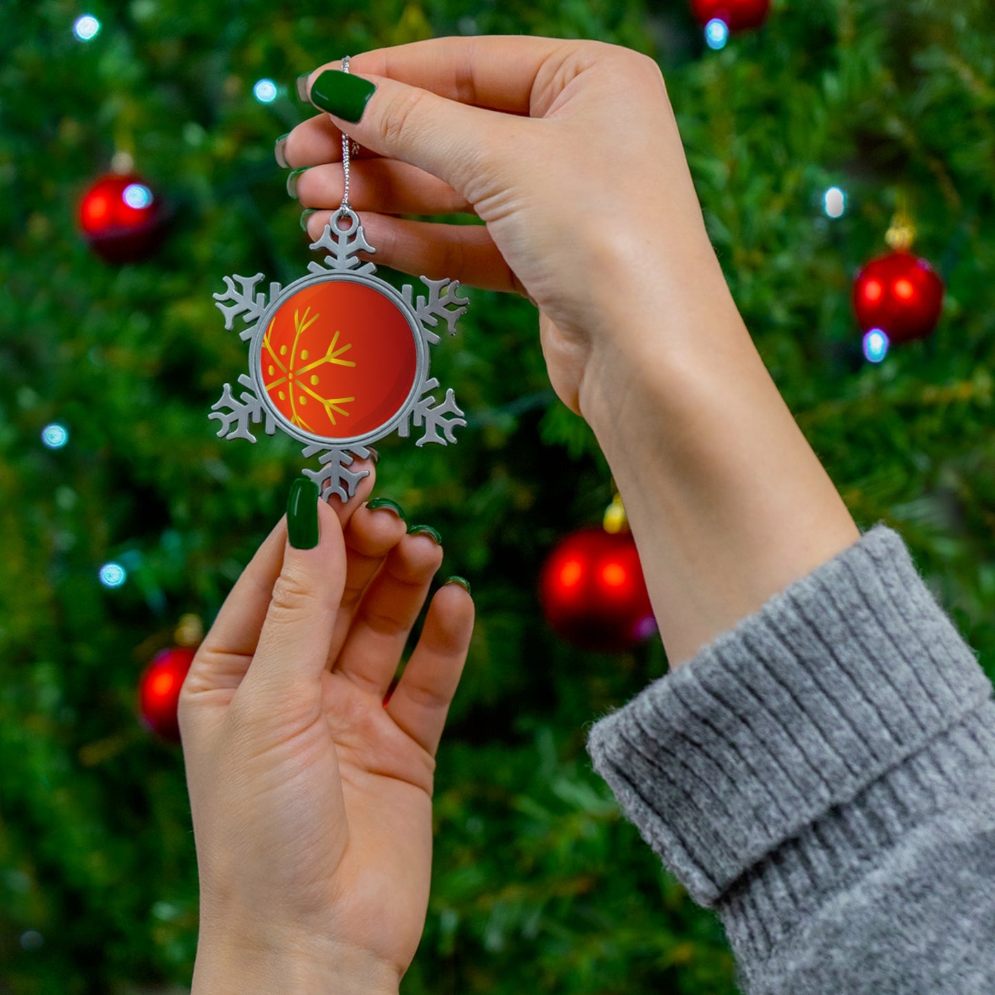 Orange Snowflake Pewter Snowflake Ornament