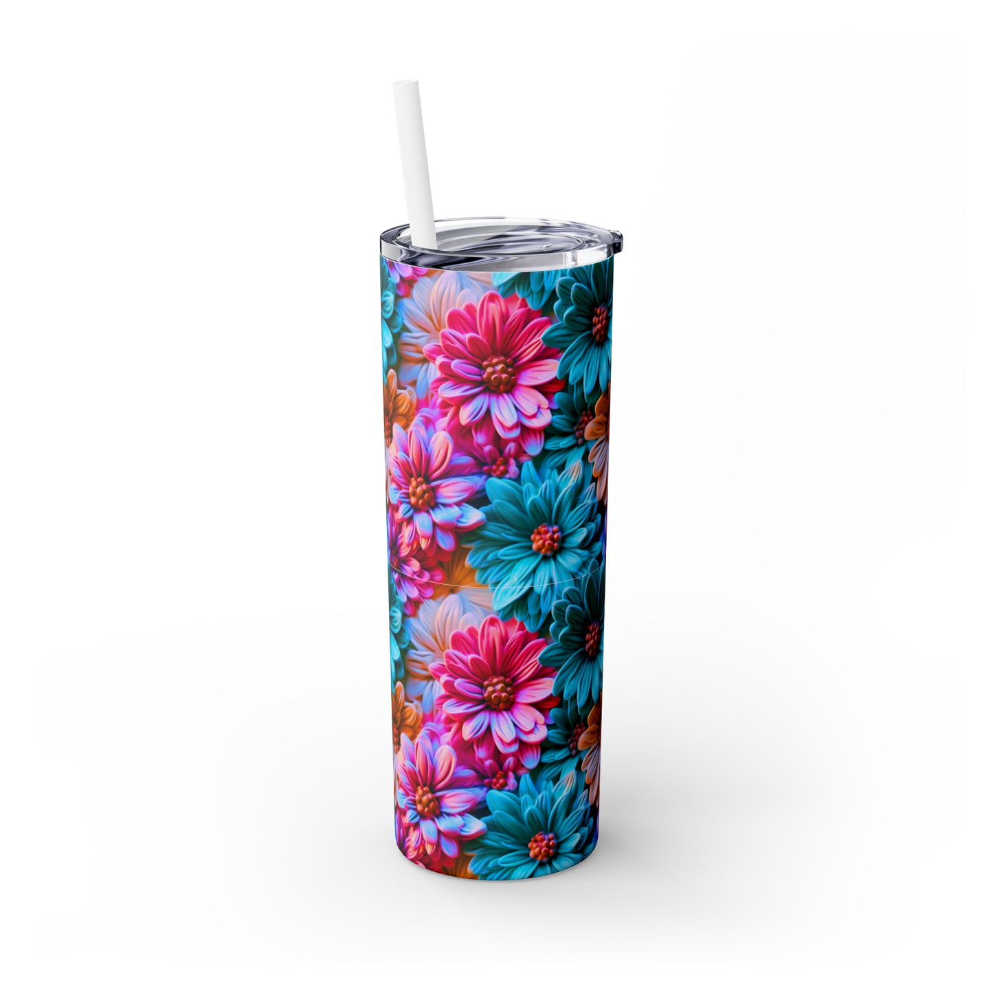 Flowers Skinny Tumbler with Straw, 20oz