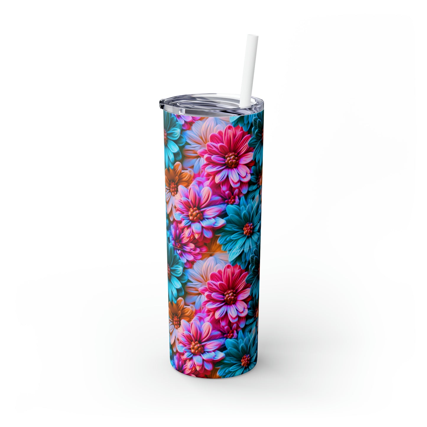 Flowers Skinny Tumbler with Straw, 20oz