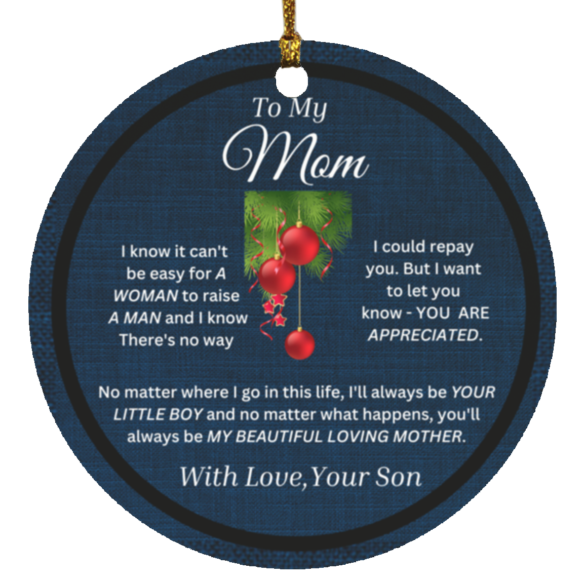 To My Mom Black Christmas Circle Ornament