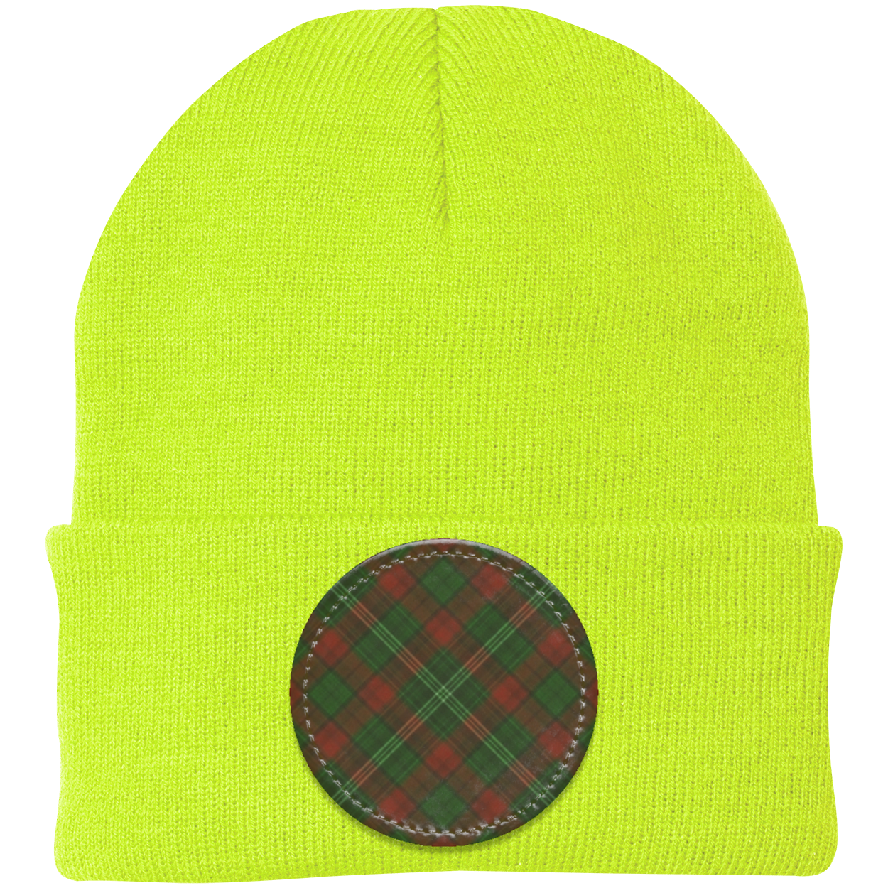 Green Plaid Circle Knit Cap - Patch