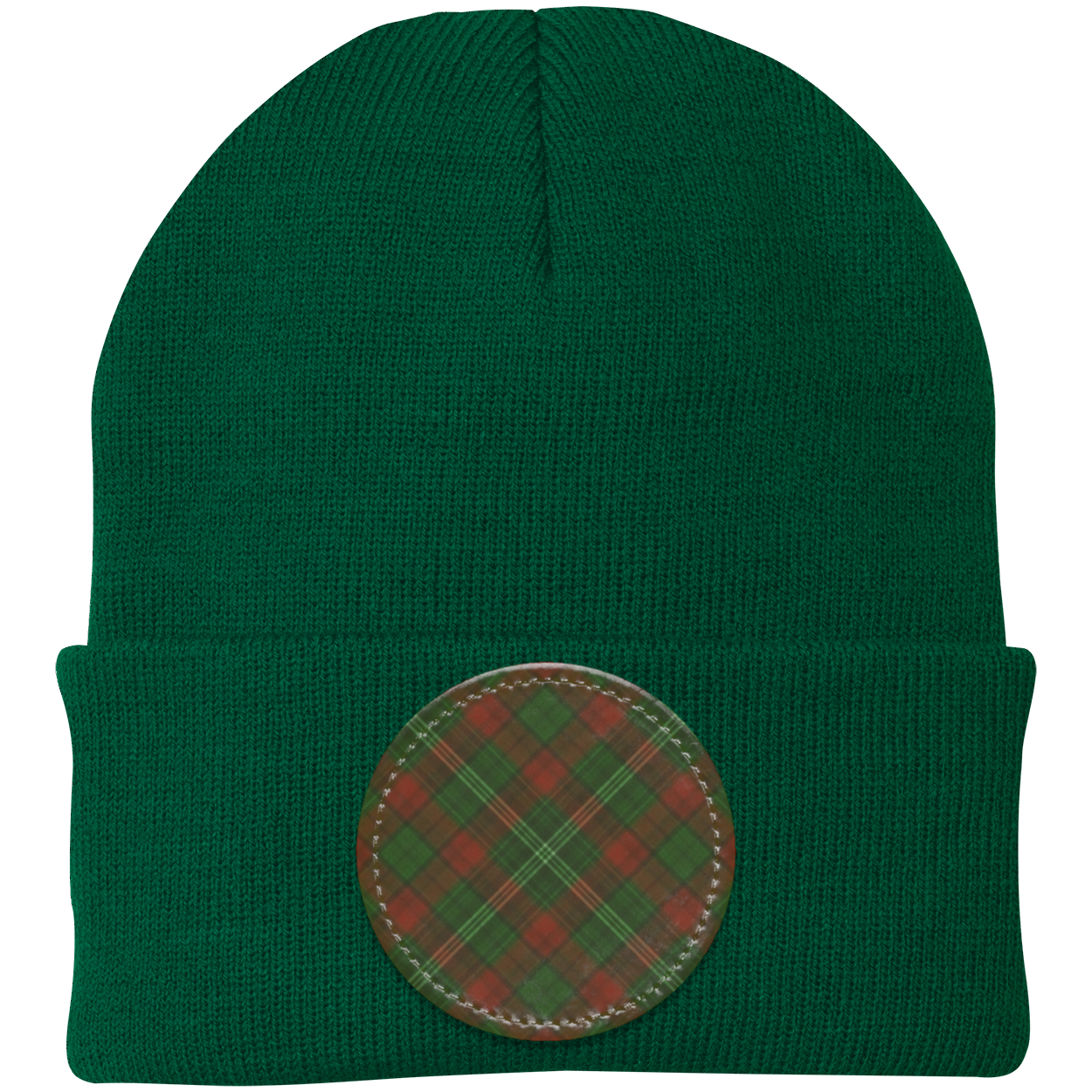 Green Plaid Circle Knit Cap - Patch