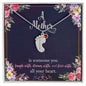 A mother is Someone You...Engraved Custom Baby Feet Necklace with Birthstone.