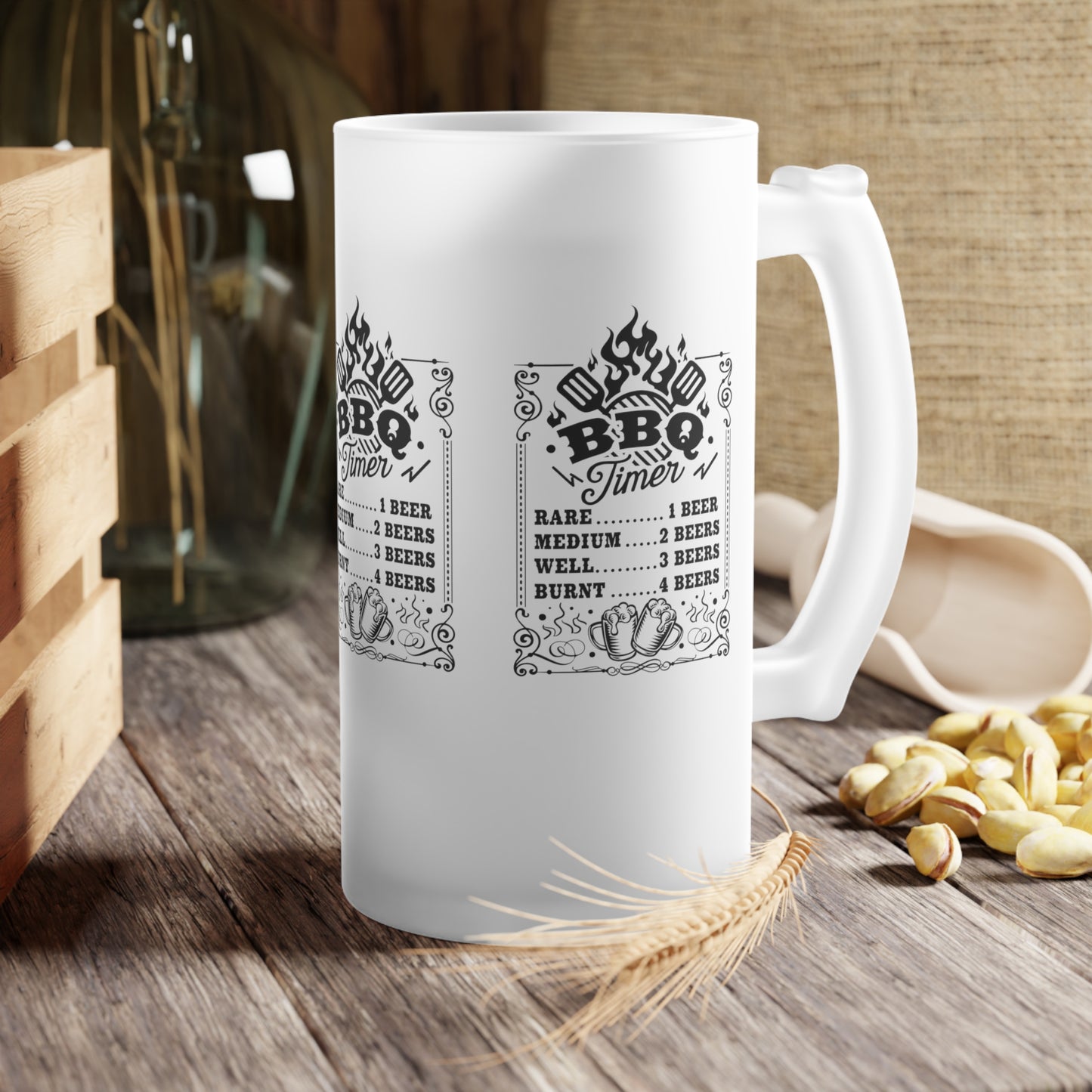 BBQ Time Frosted Glass Beer Mug