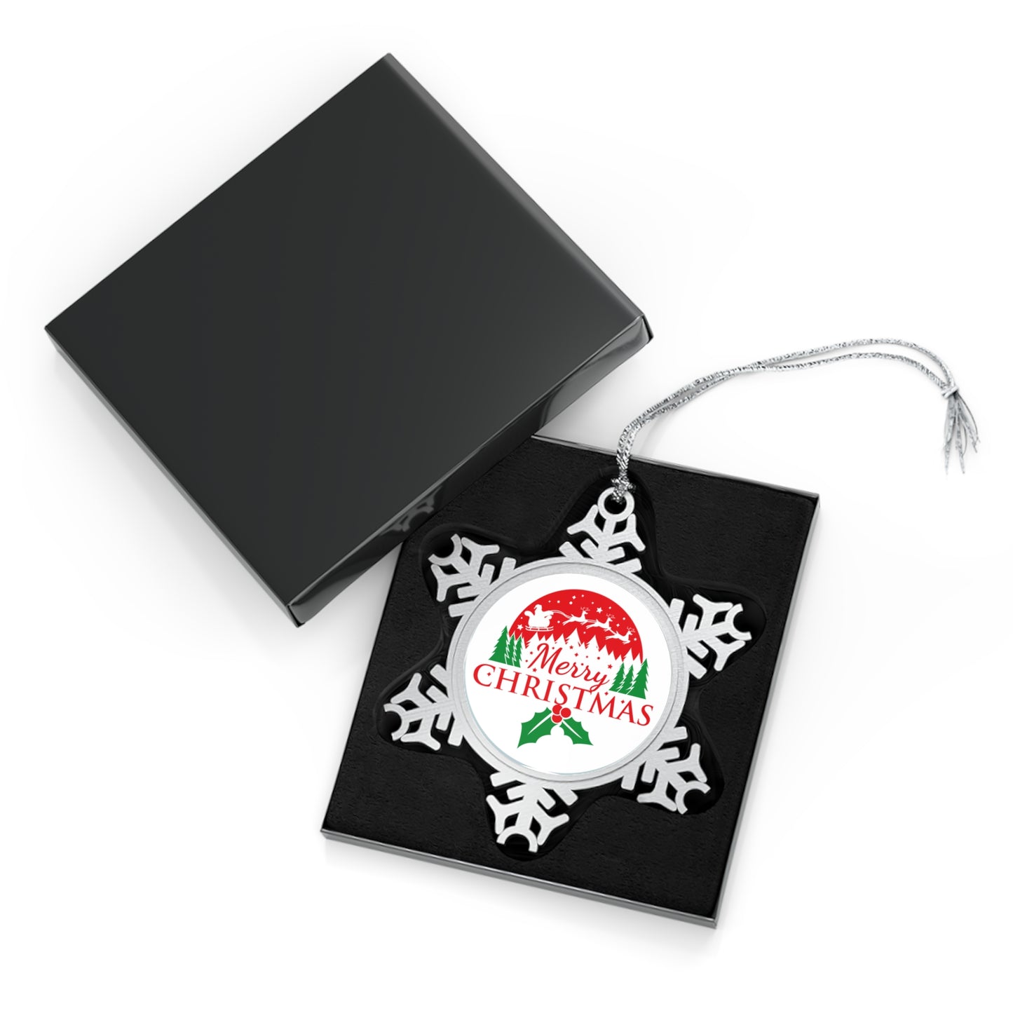 Merry Christmas Mistletoe Pewter Snowflake Ornament