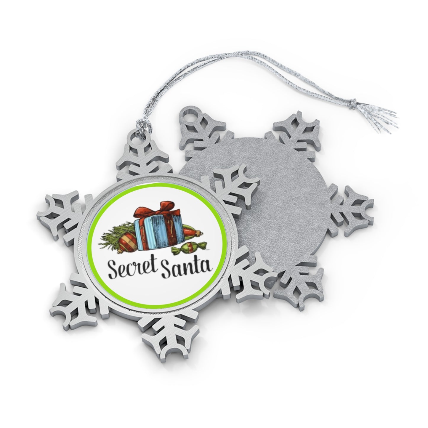 Secret Santa Lime Pewter Snowflake Ornament