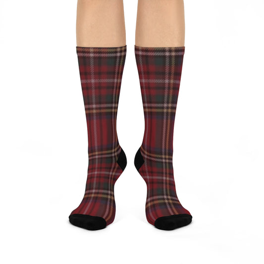 Red Plaid Cushioned Crew Socks