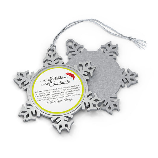 Merry Christmas Soulmate Lime Pewter Snowflake Ornament