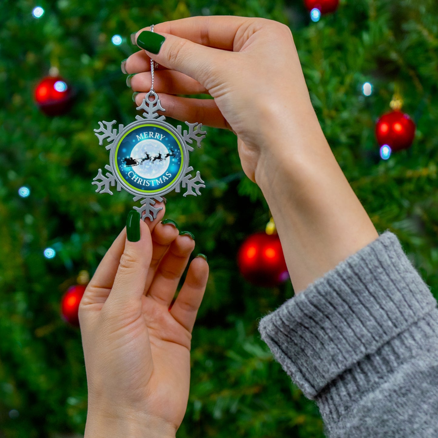 Santa's Sleigh Pewter Snowflake Ornament