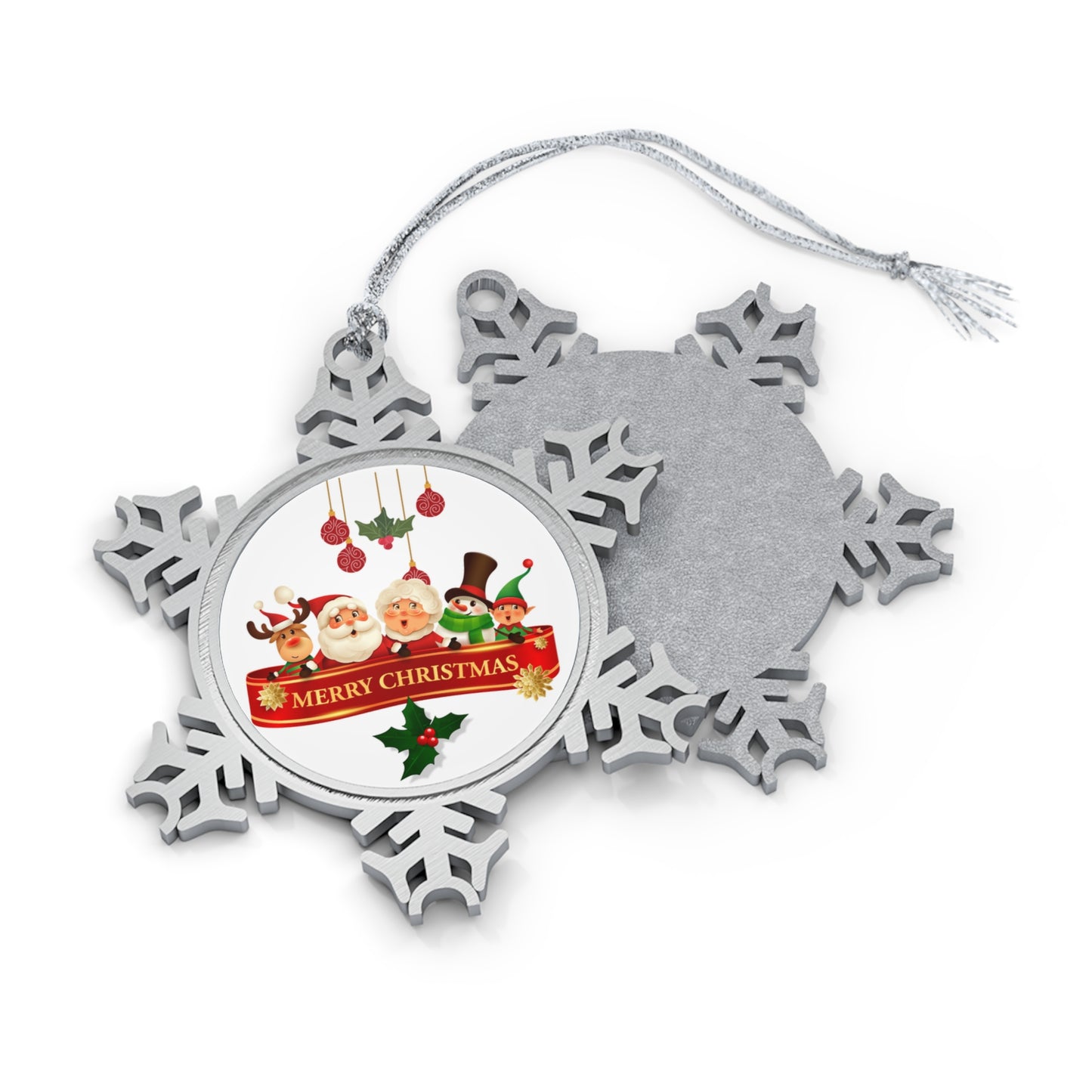 Santa Family Pewter Snowflake Ornament