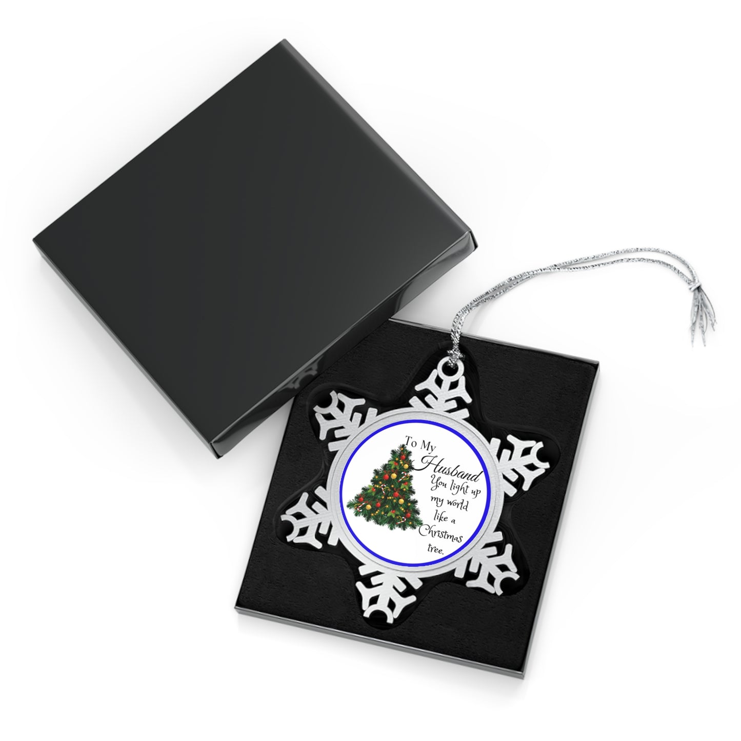 To My Husband Blue Pewter Snowflake Ornament