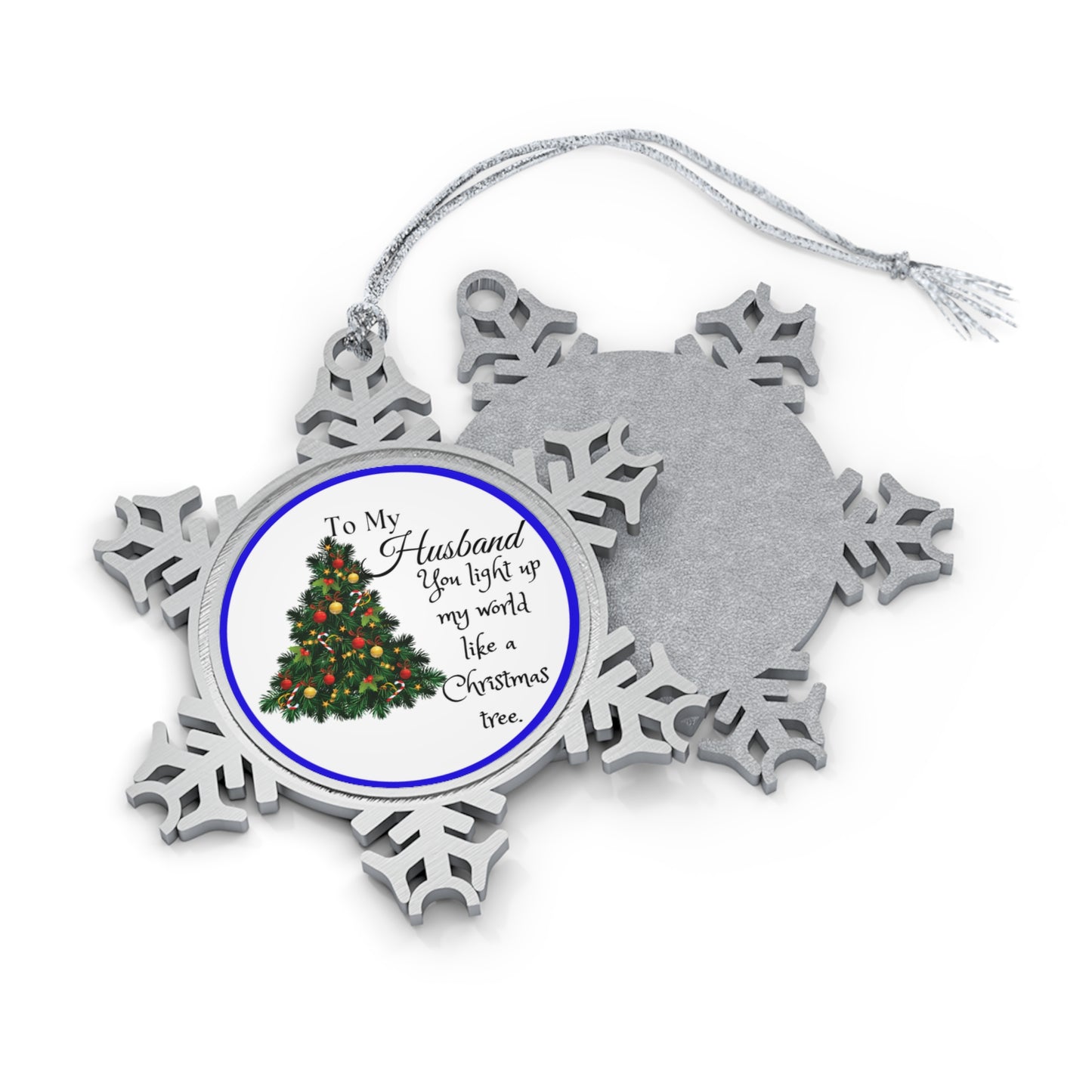 To My Husband Blue Pewter Snowflake Ornament