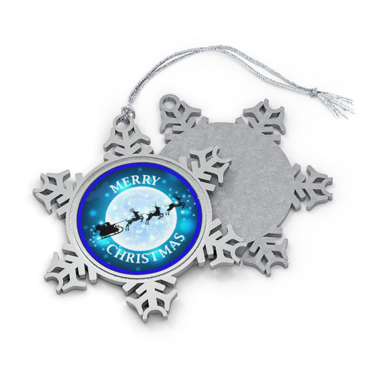 Santa's Sleigh Blue Pewter Snowflake Ornament