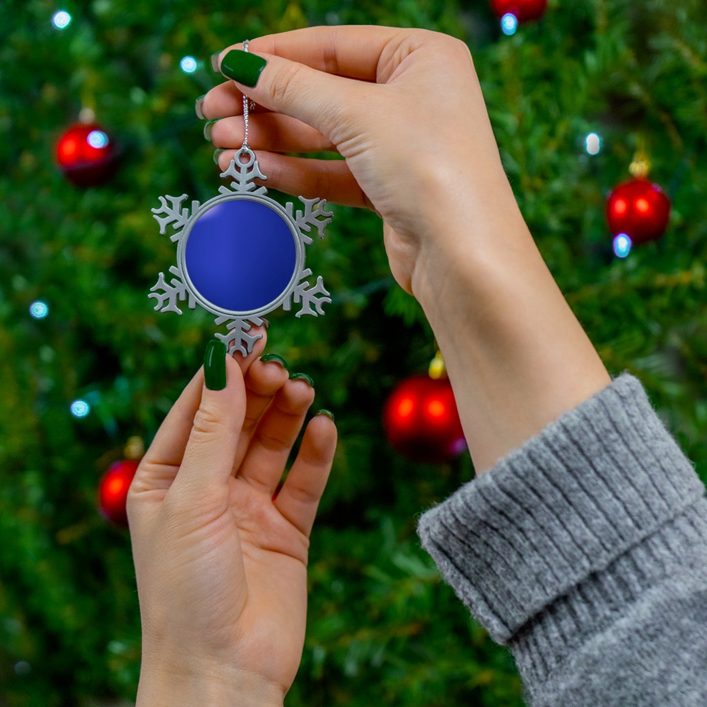 Blue Ball Pewter Snowflake Ornament