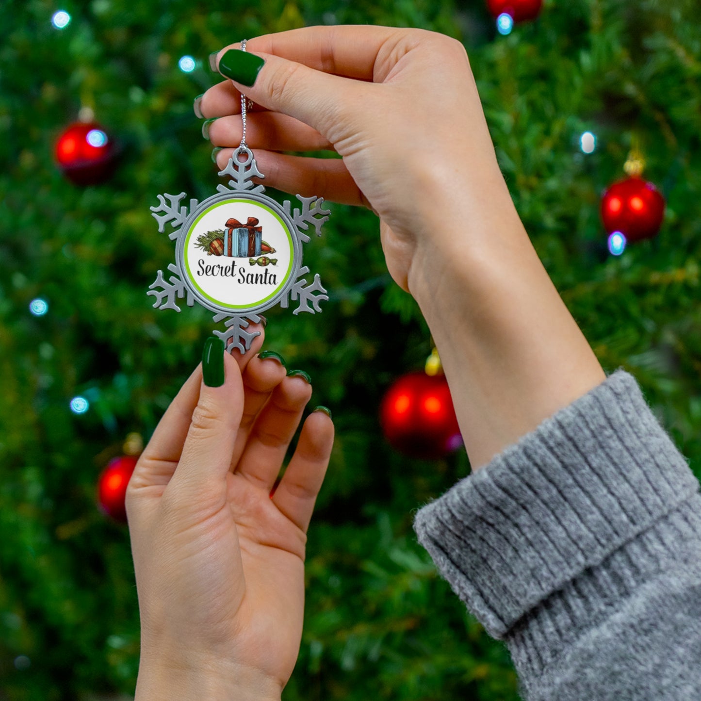 Secret Santa Lime Pewter Snowflake Ornament