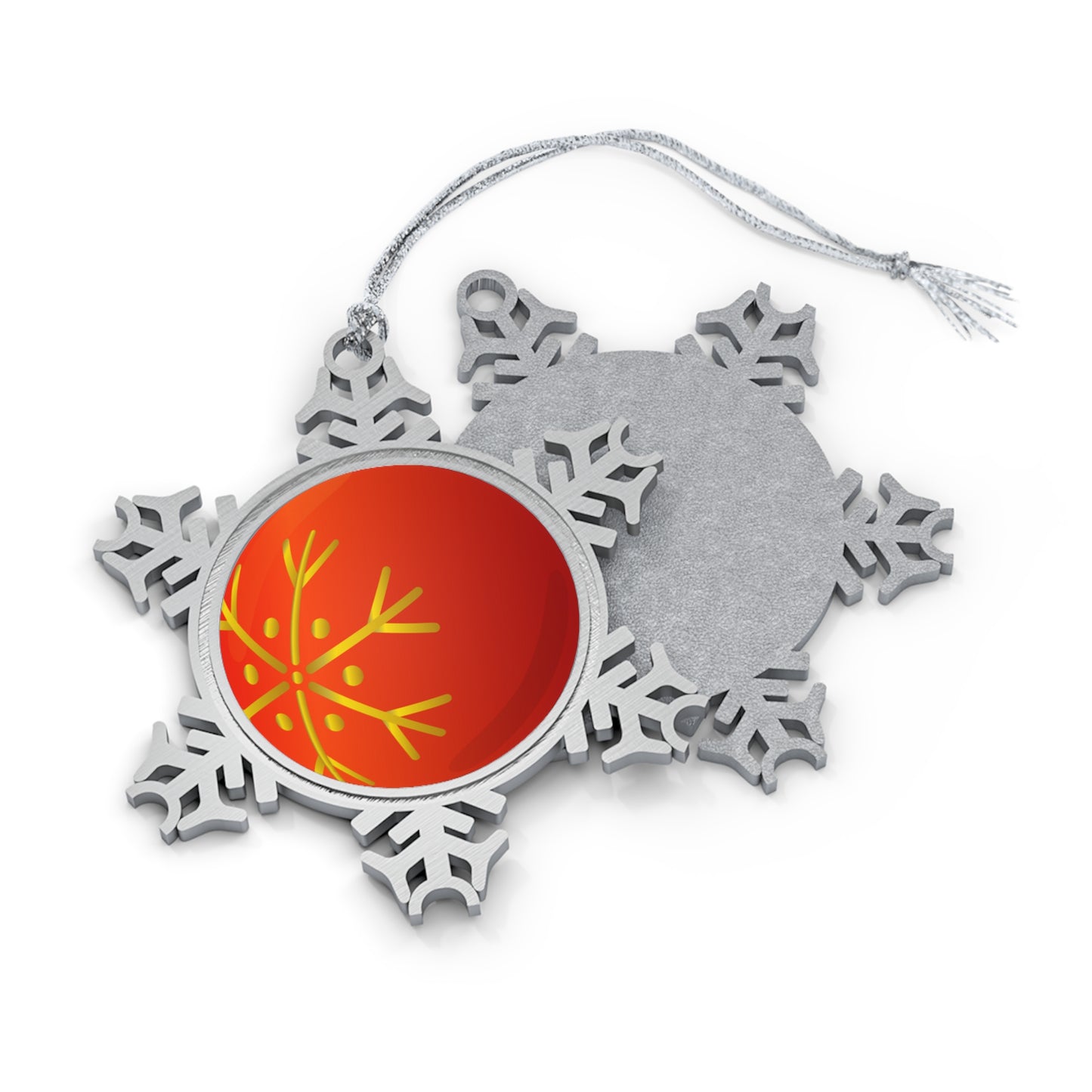 Orange Snowflake Pewter Snowflake Ornament