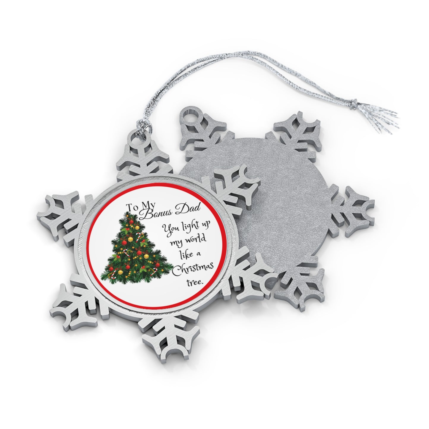 To My Bonus Dad Pewter Snowflake Ornament