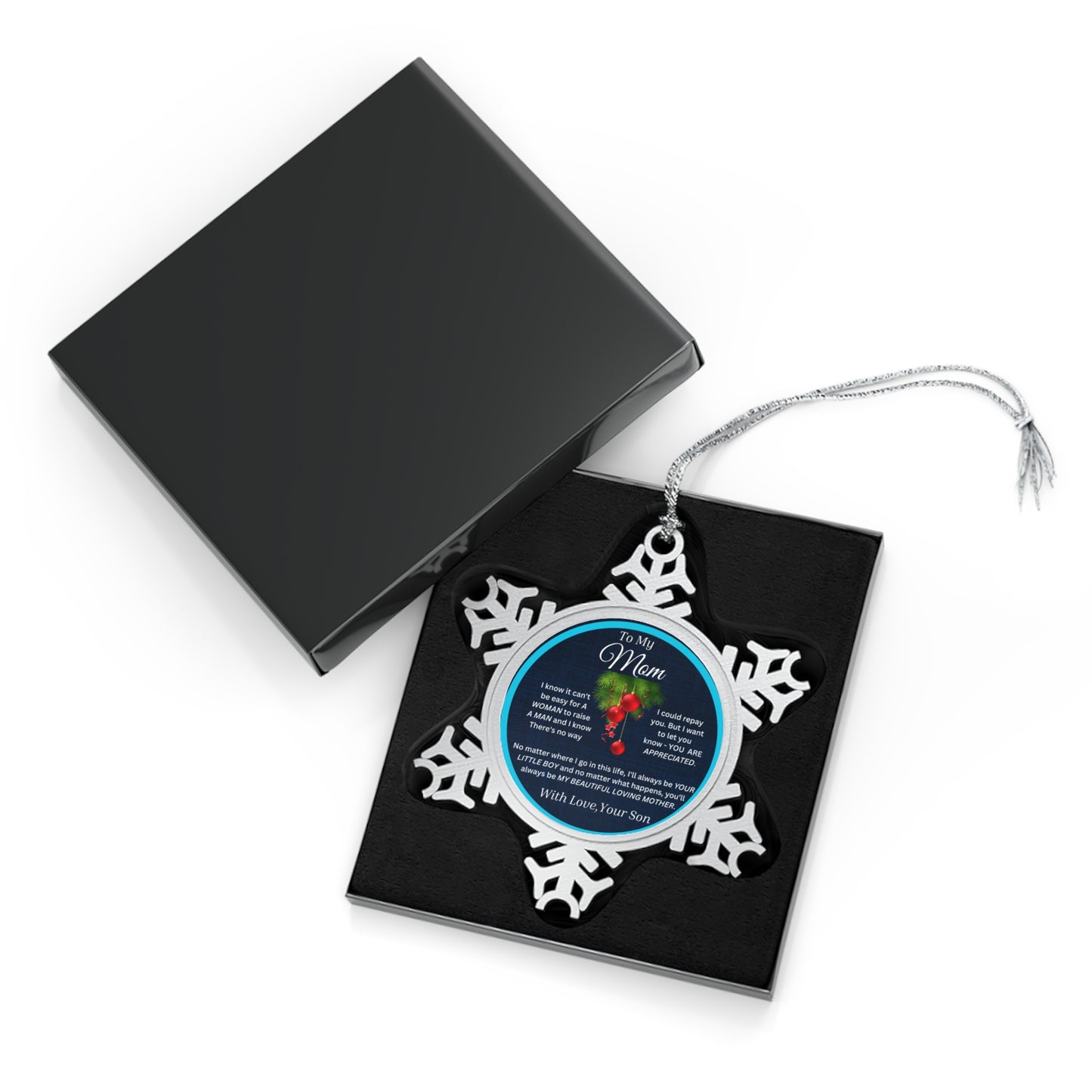 To My Mom Blue-Sky Pewter Snowflake Ornament