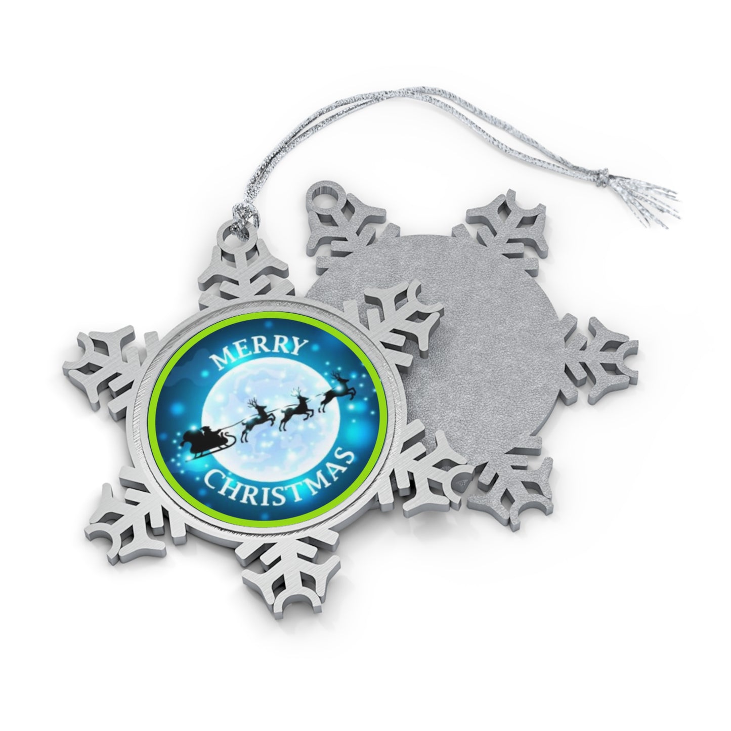 Santa's Sleigh Pewter Snowflake Ornament