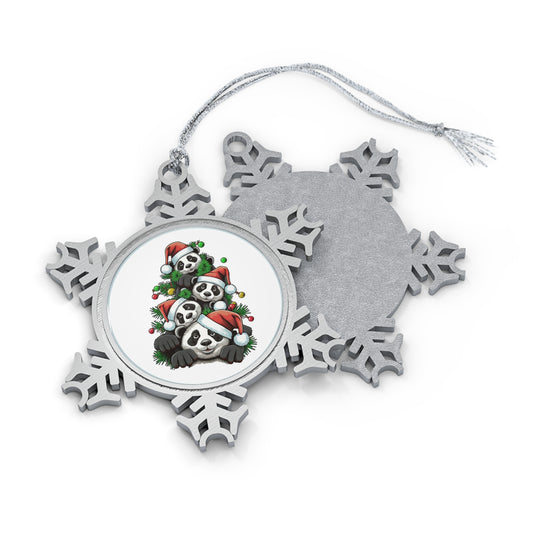 Panda Family Pewter Snowflake Ornament