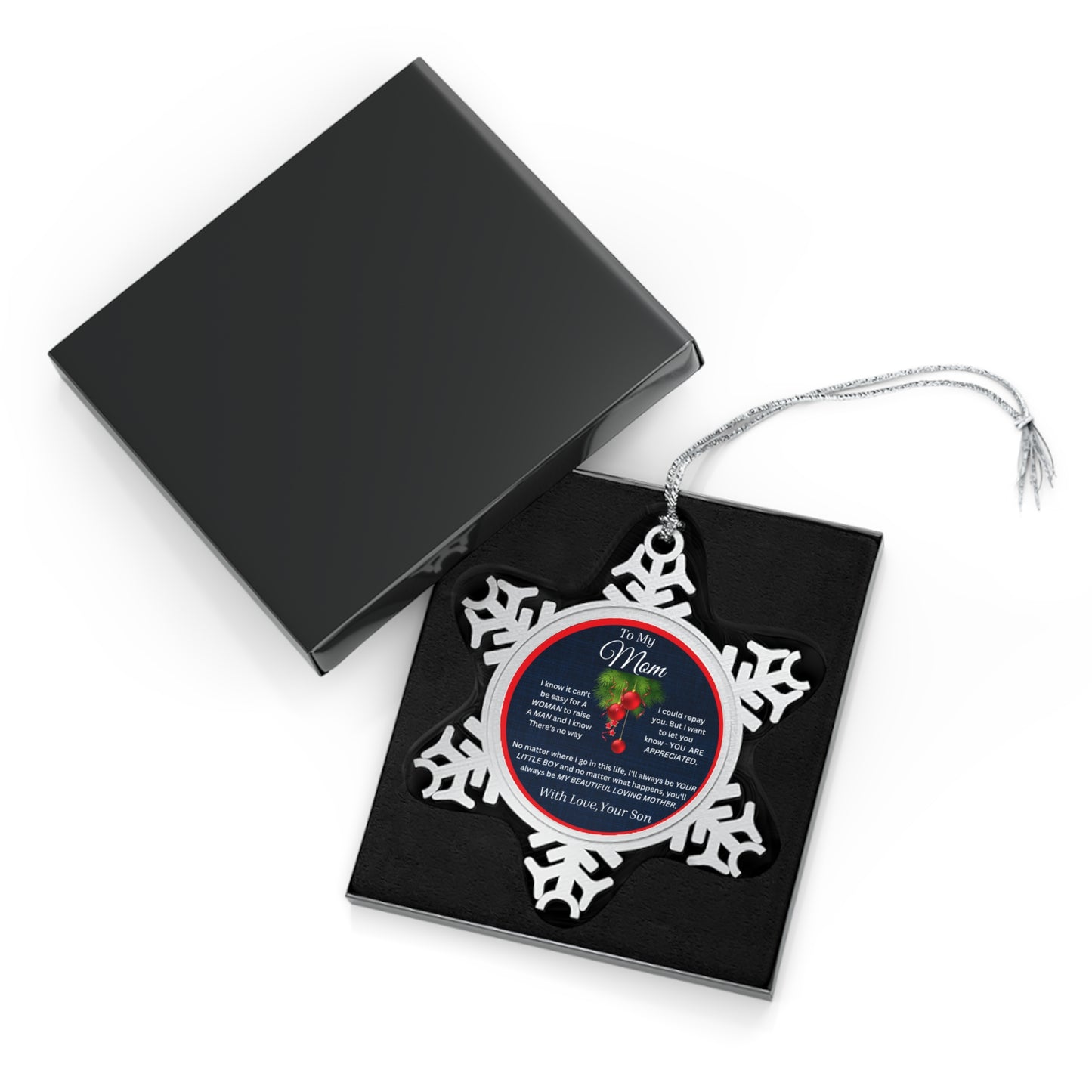 To My Mom Blue-Red Pewter Snowflake Ornament