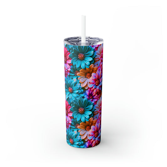 Flowers Skinny Tumbler with Straw, 20oz