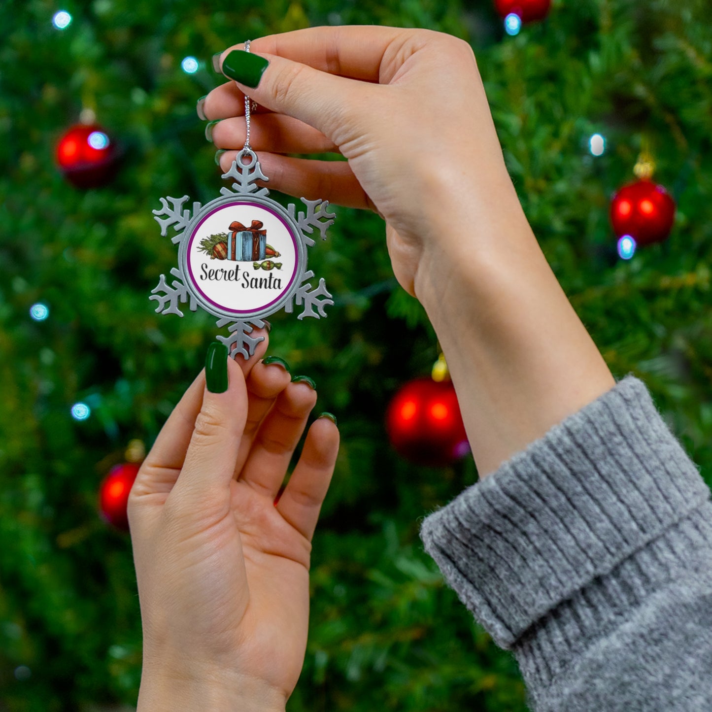 Secret Santa Plum Pewter Snowflake Ornament