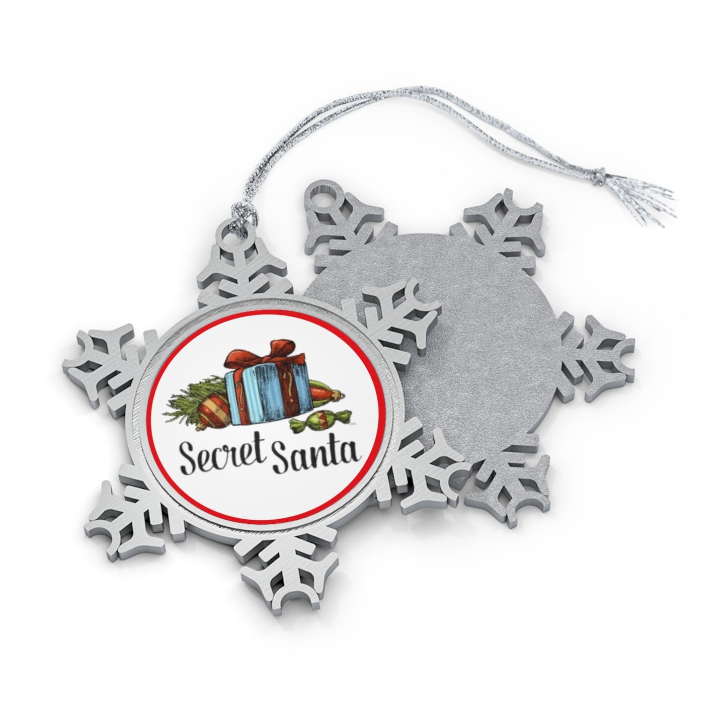 Secret Santa Apple Red Pewter Snowflake Ornament