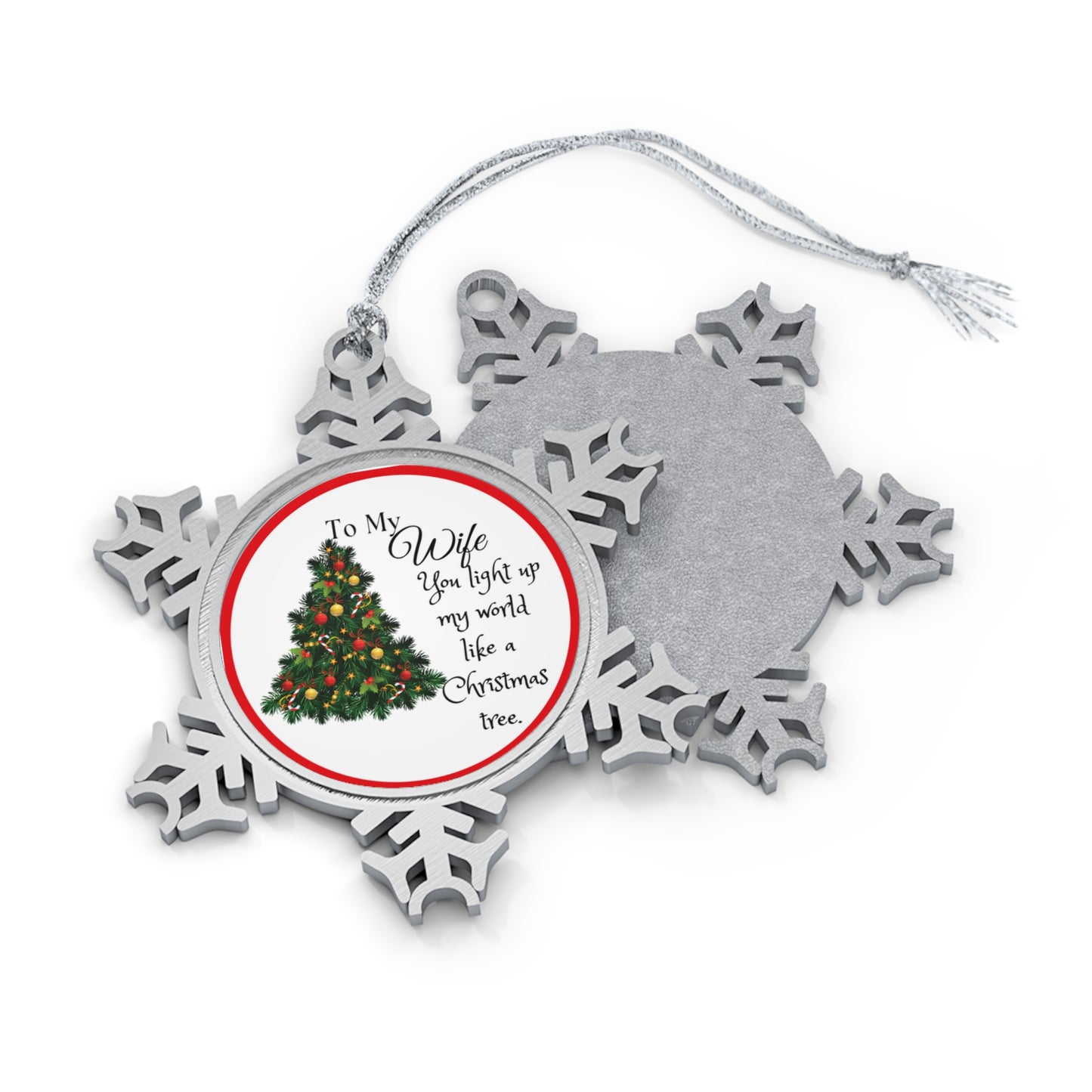 To My Wife Red Apple Pewter Snowflake Ornament