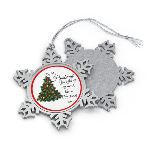 To My Husband Red Apple Pewter Snowflake Ornament