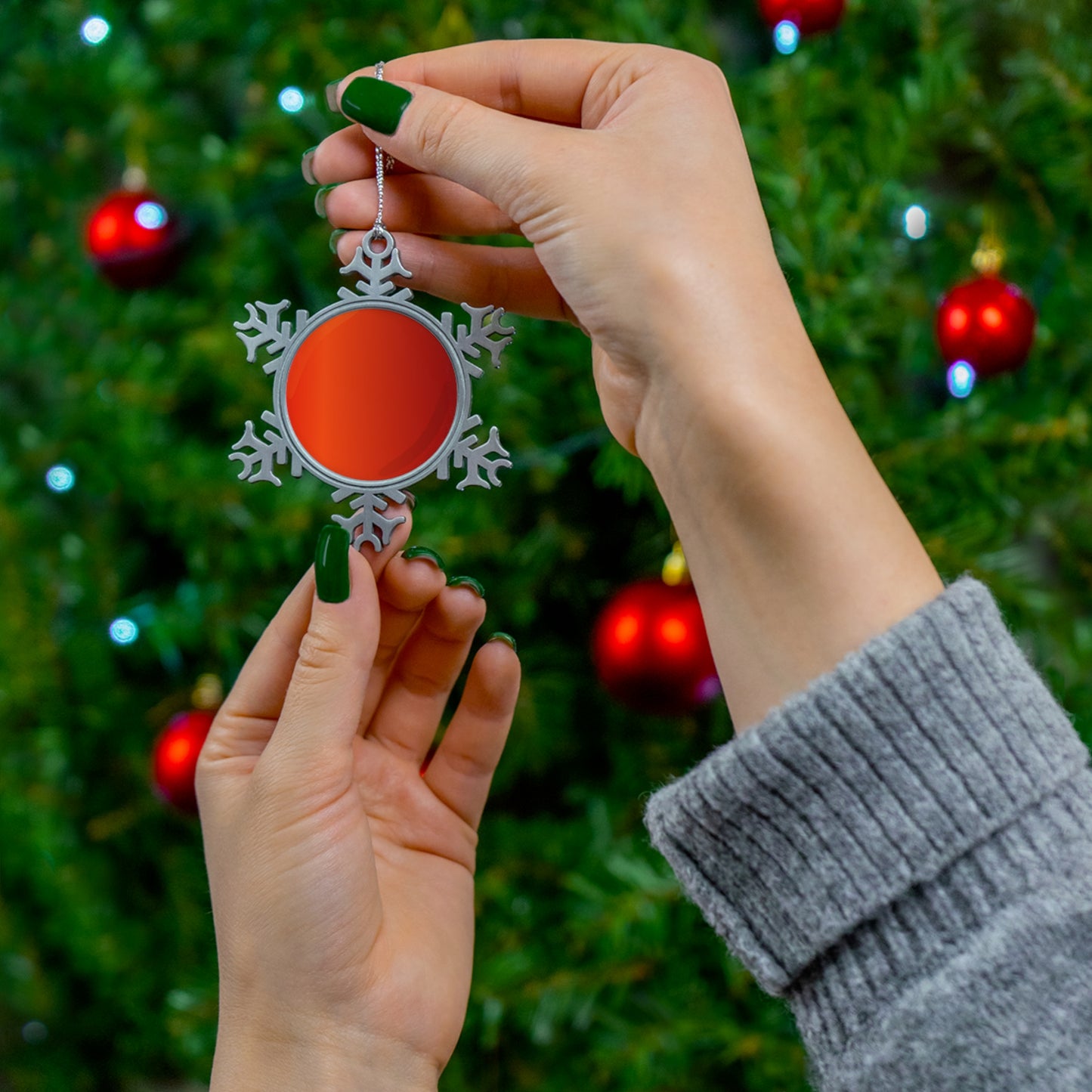 Orange Ball Pewter Snowflake Ornament