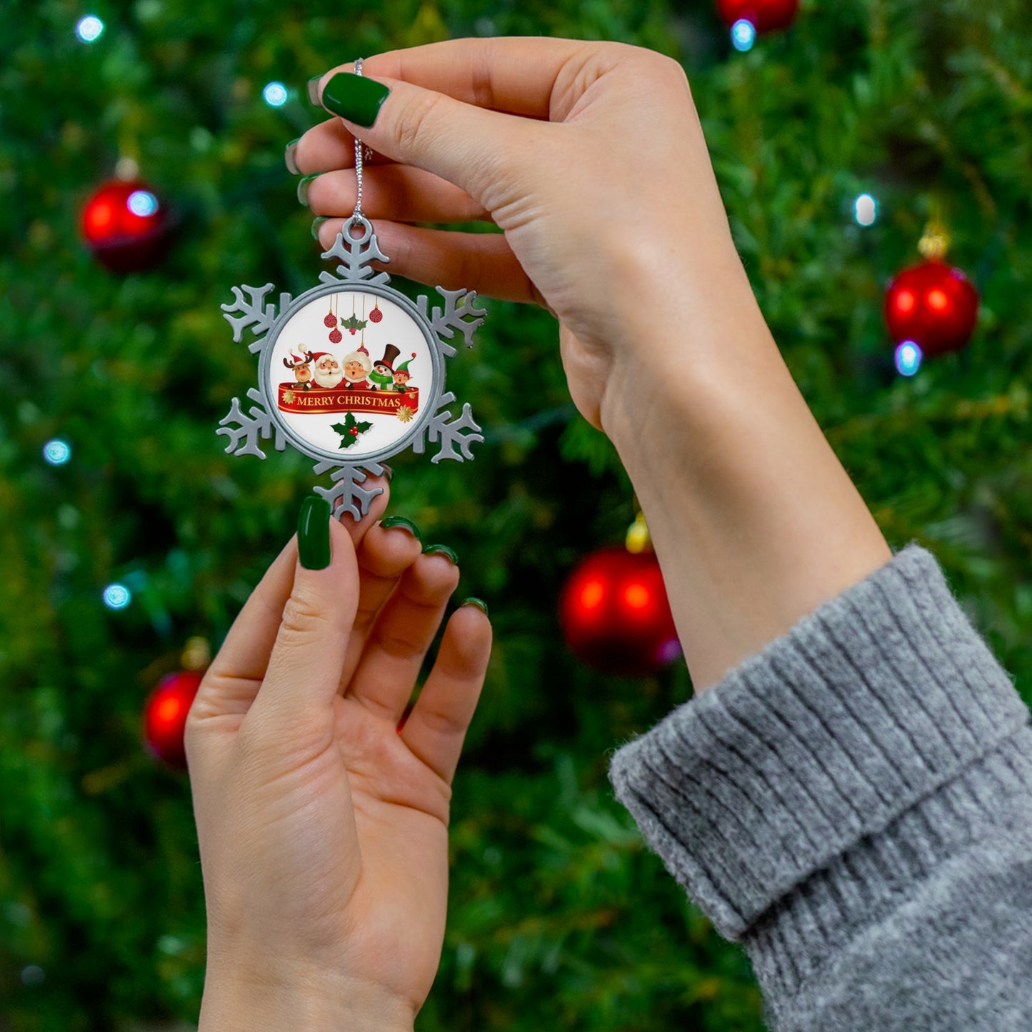 Santa Family Pewter Snowflake Ornament