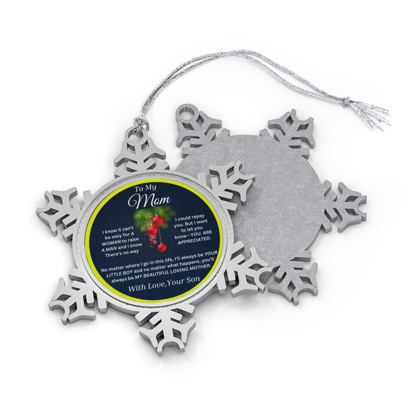 To My Mom Blue-Kiwi Pewter Snowflake Ornament