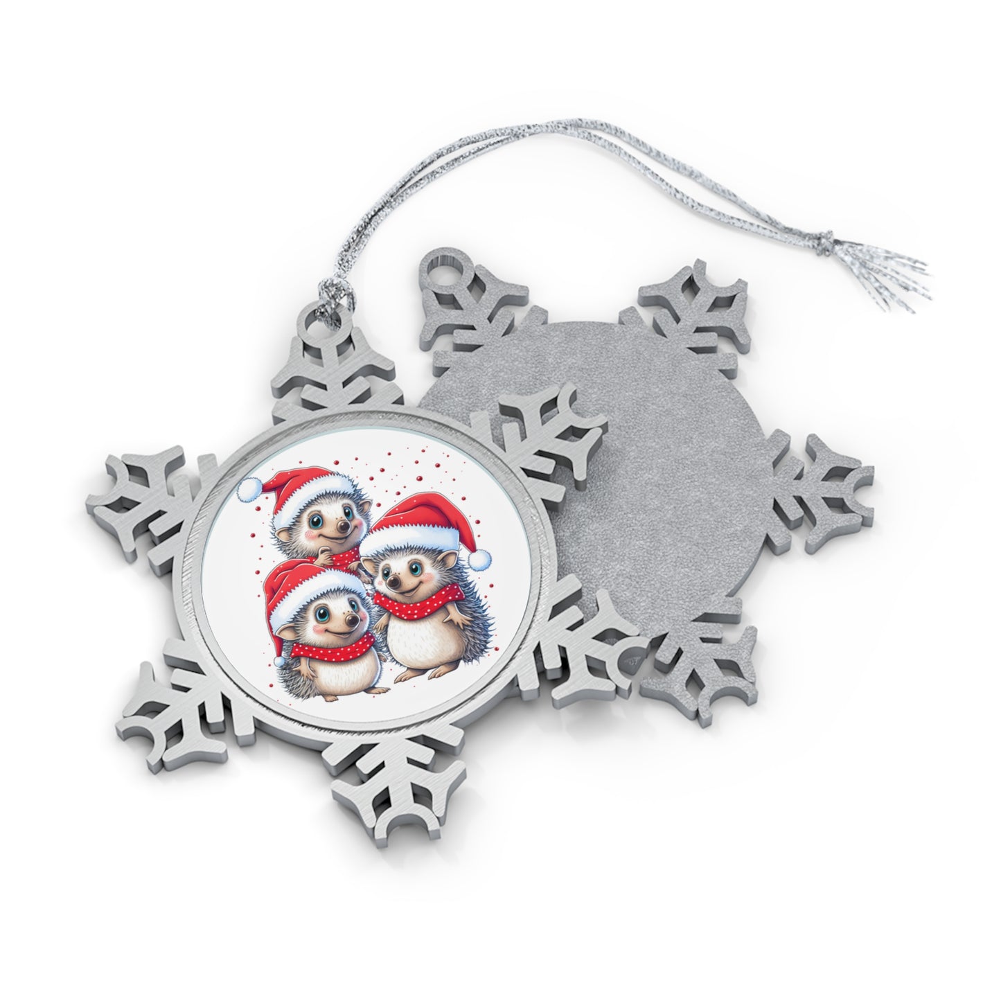 Porcupine Family Pewter Snowflake Ornament