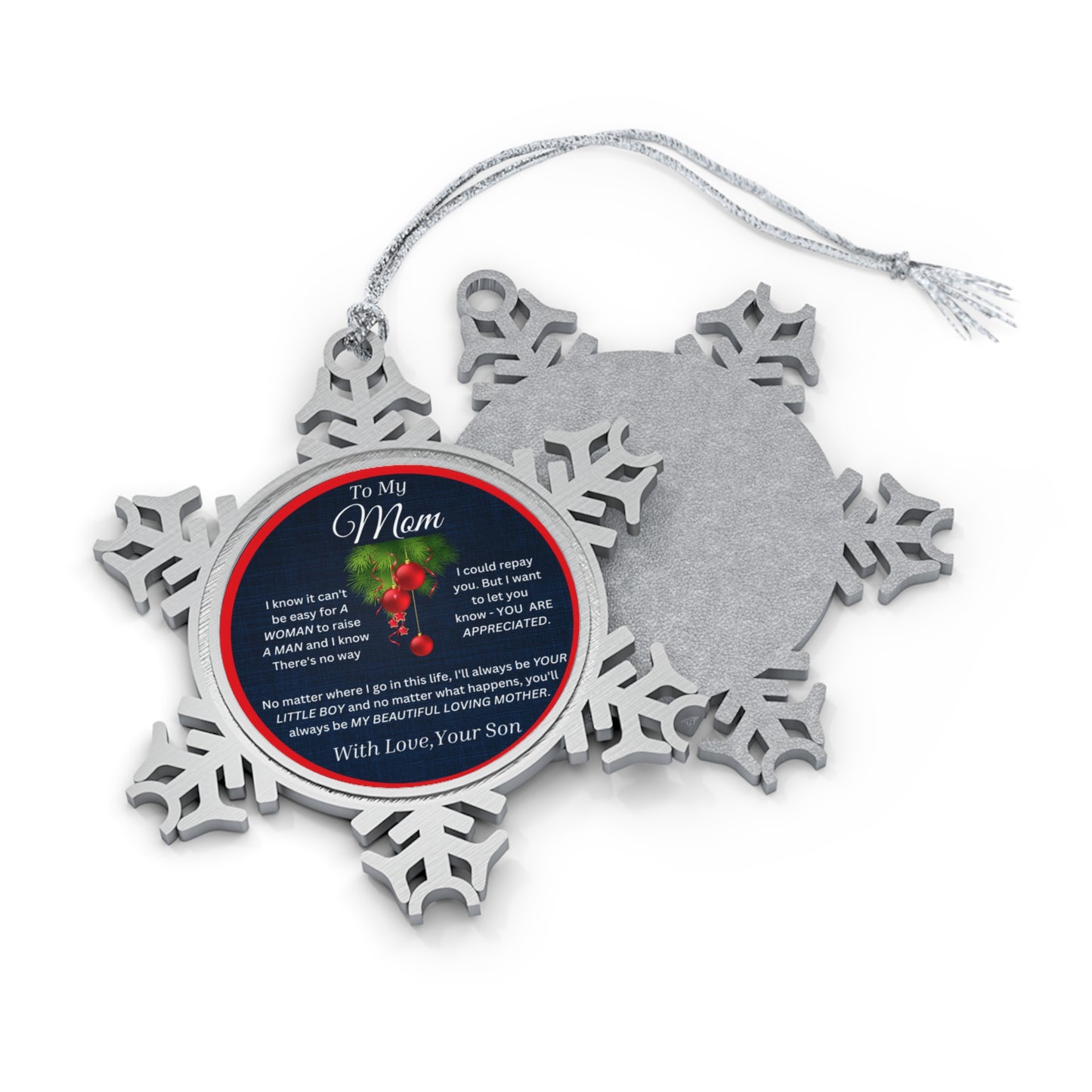 To My Mom Blue-Red Pewter Snowflake Ornament