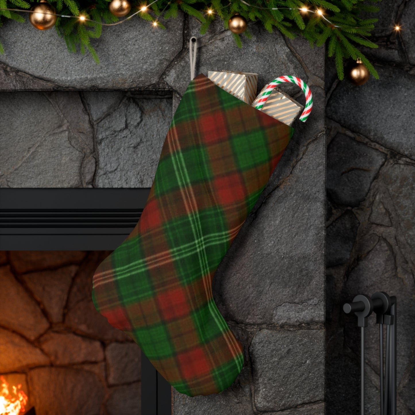 Green Plaids Santa Stocking