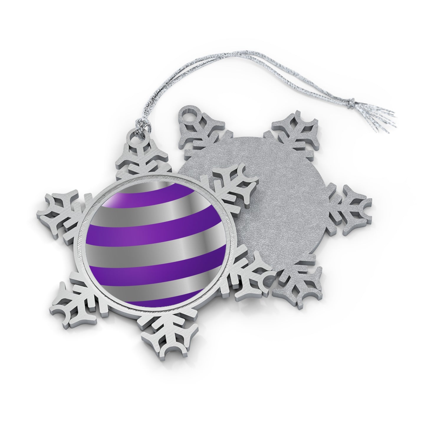 Purple Stripes Pewter Snowflake Ornament