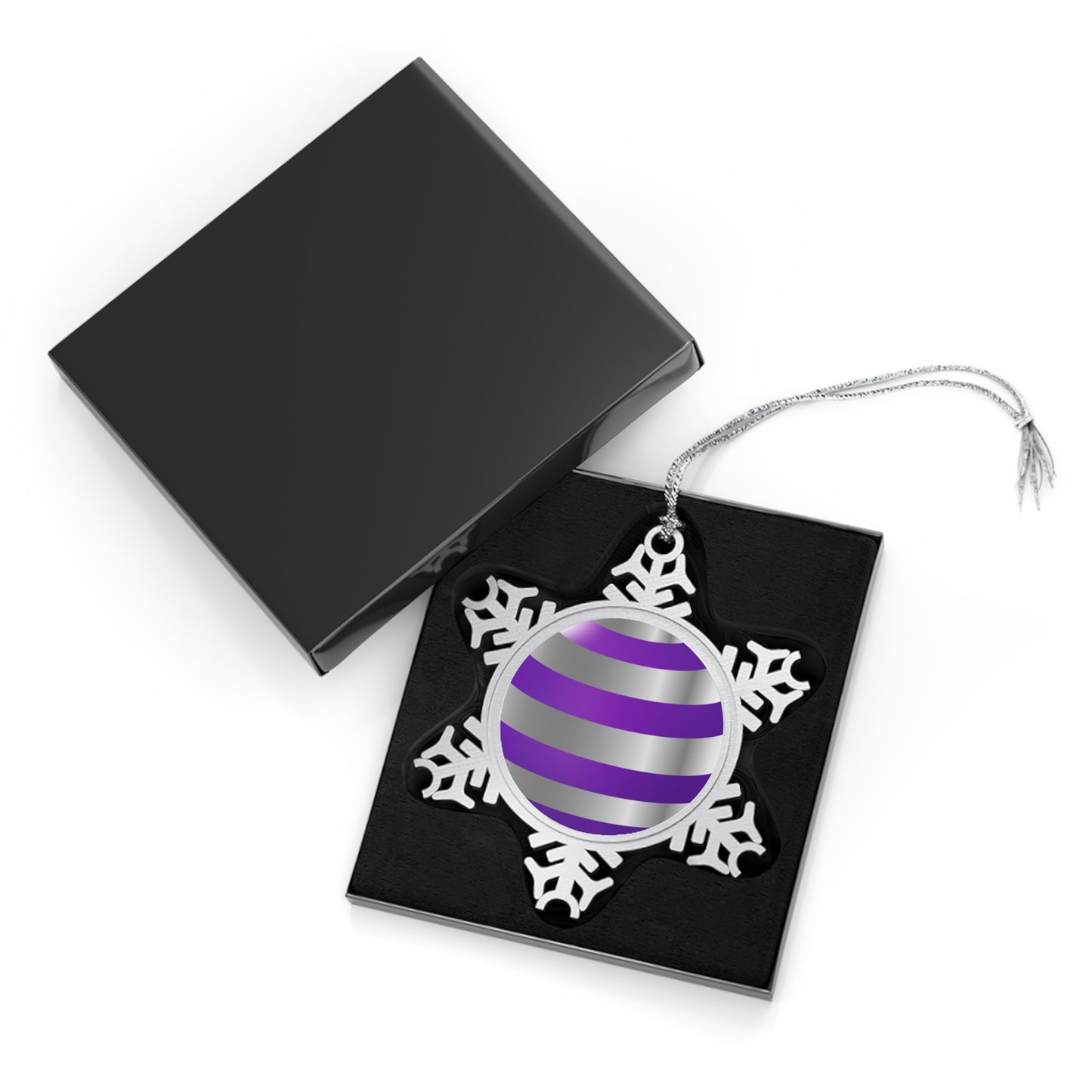 Purple Stripes Pewter Snowflake Ornament