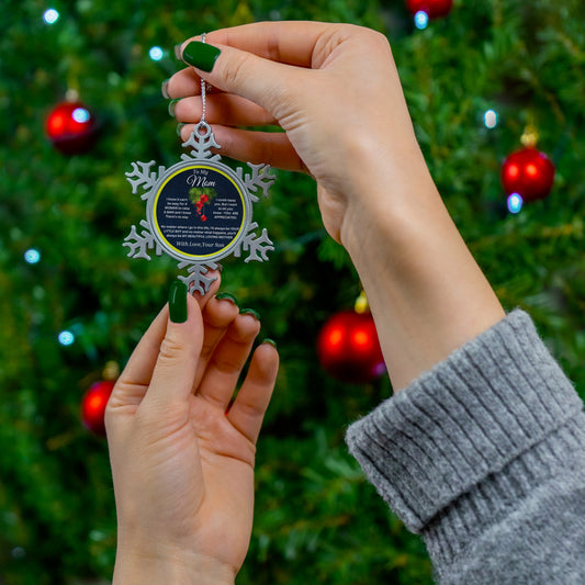 To My Mom Blue-Kiwi Pewter Snowflake Ornament