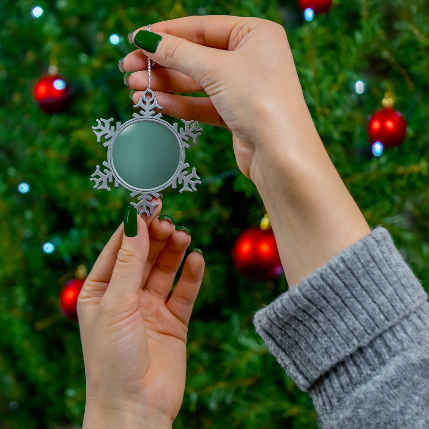 Sea Green Ball Pewter Snowflake Ornament