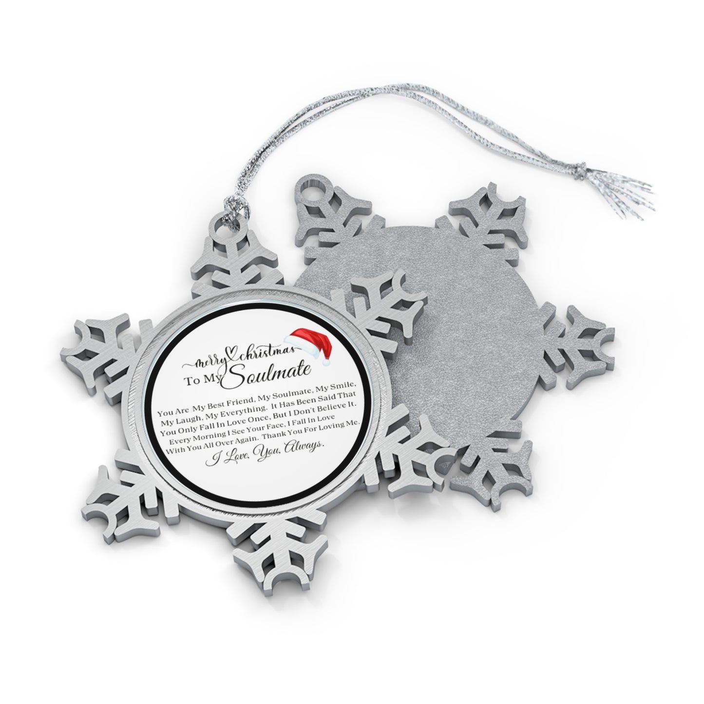 Merry Christmas Soulmate Black Pewter Snowflake Ornament