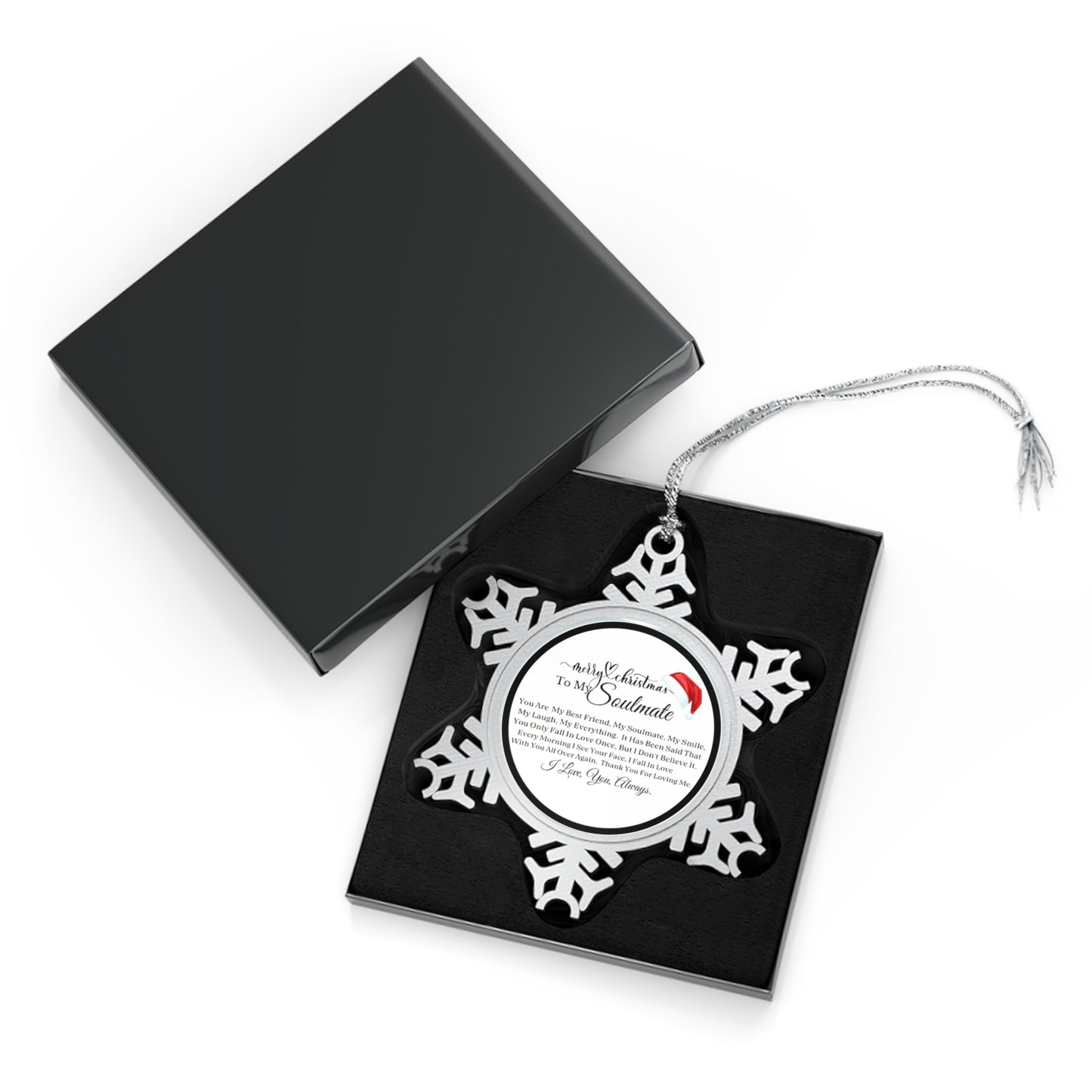 Merry Christmas Soulmate Black Pewter Snowflake Ornament