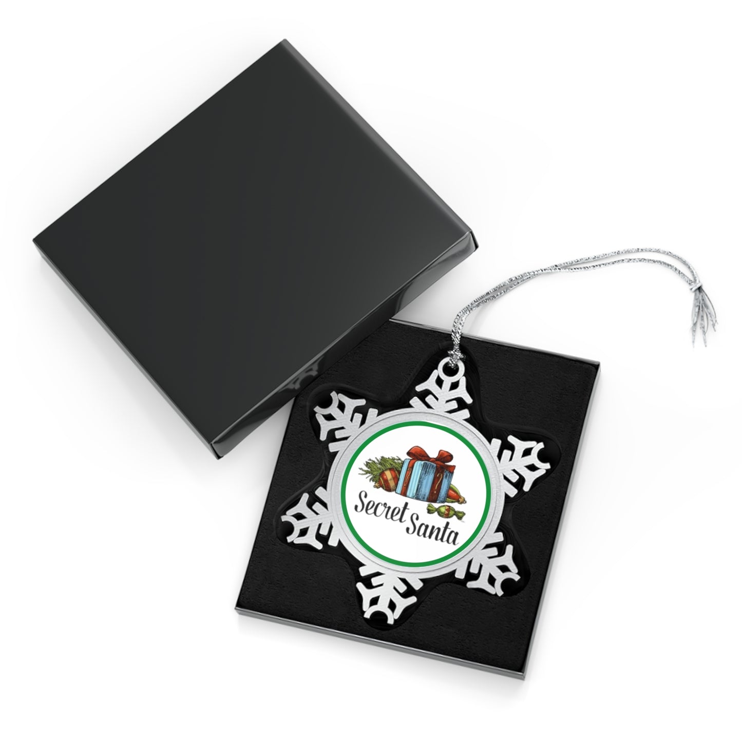 Secret Santa Green Pewter Snowflake Ornament