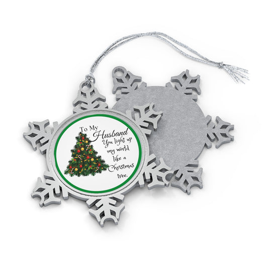 To My Husband Green Pewter Snowflake Ornament