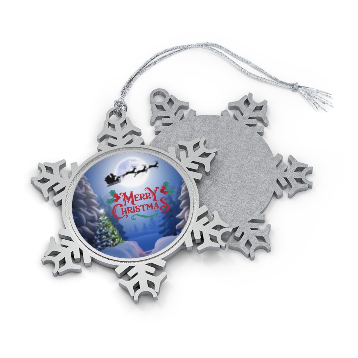 Moon Light Santa Pewter Snowflake Ornament