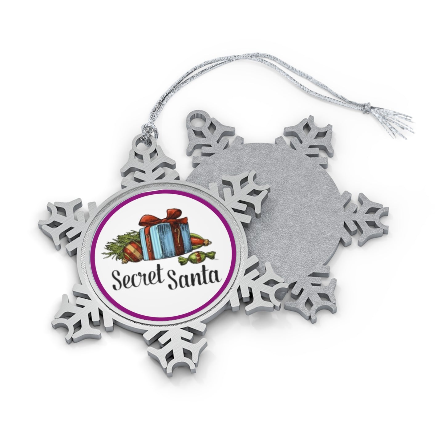 Secret Santa Plum Pewter Snowflake Ornament