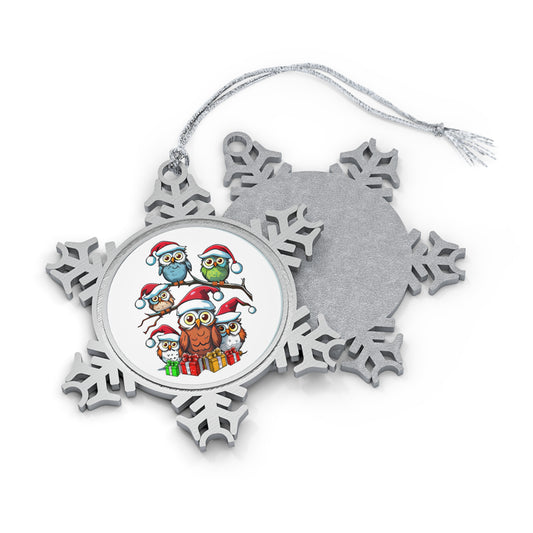 Owl Family Pewter Snowflake Ornament