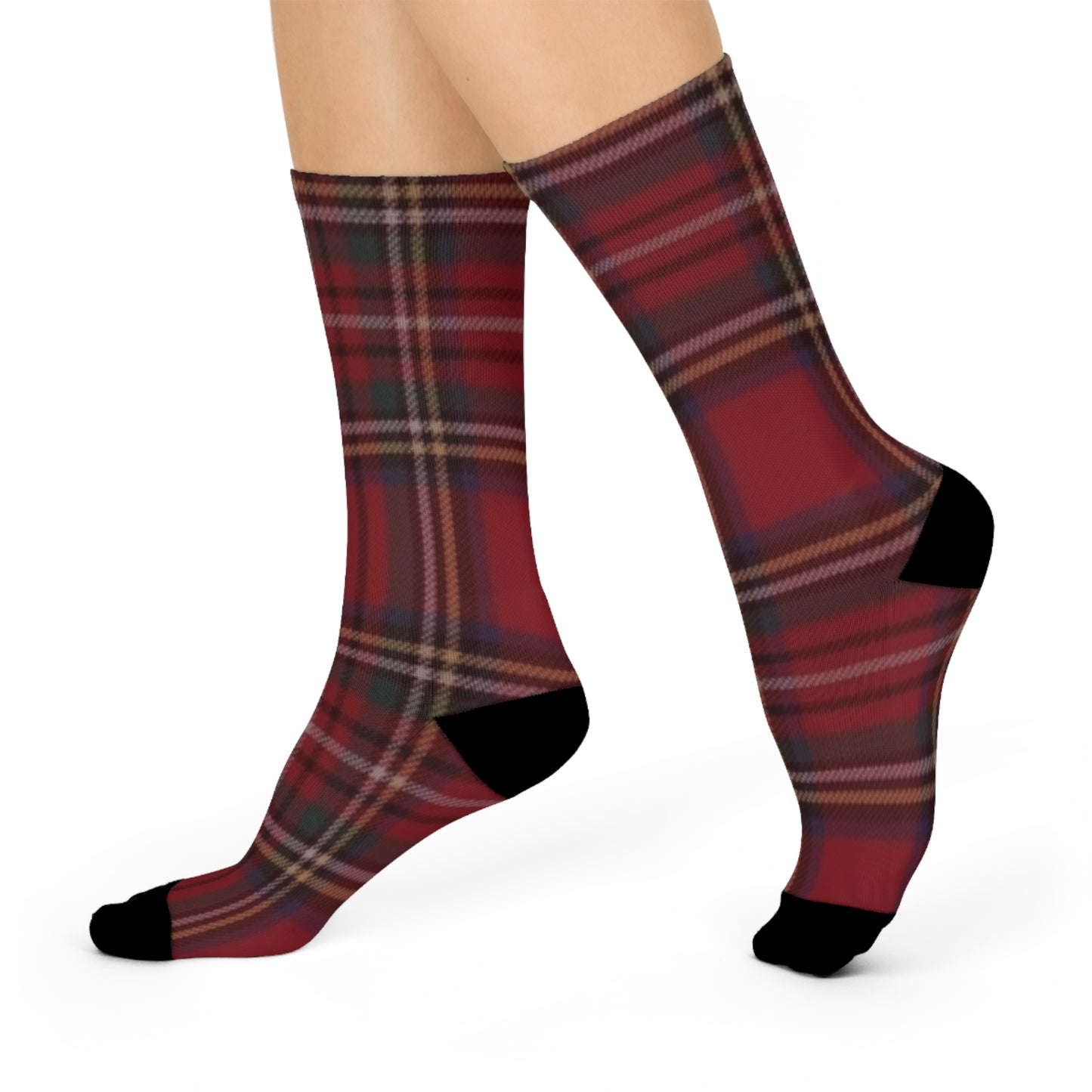 Red Plaid Cushioned Crew Socks