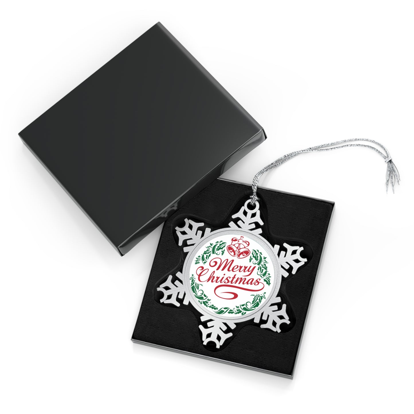 Merry Christmas Natural Pewter Snowflake Ornament